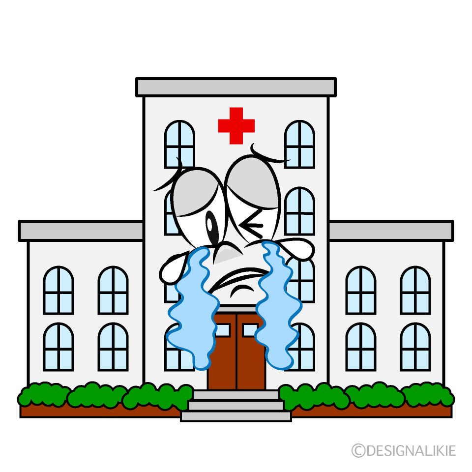 Crying Hospital Building Cartoon Character Image