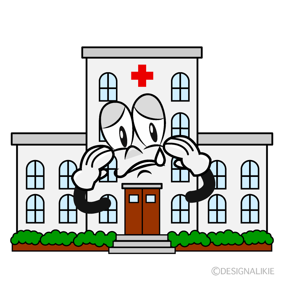 Sad Hospital Building Cartoon Character Image