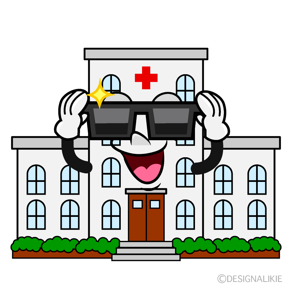 Cool Hospital Building Cartoon Character Image