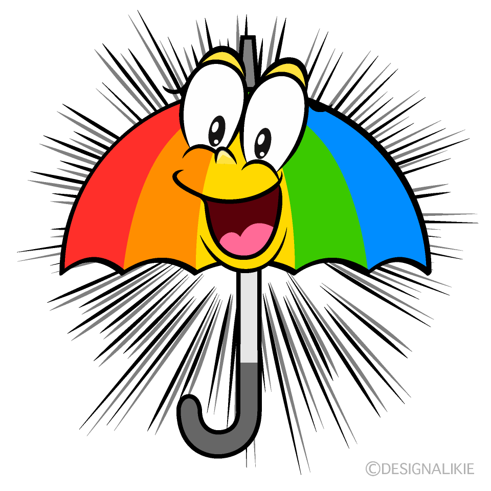 Surprising Rainbow Umbrella Cartoon Character Image