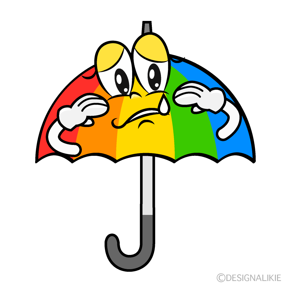 Sad Rainbow Umbrella Cartoon Character Image