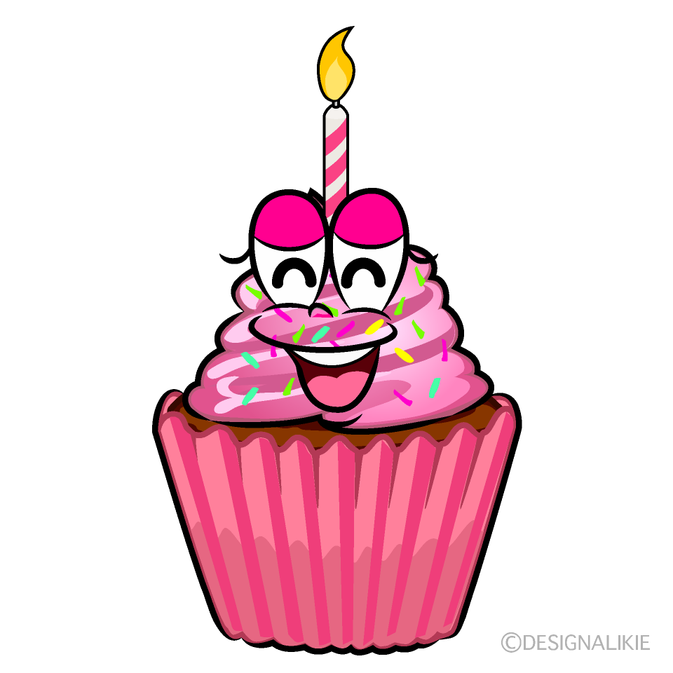 Smiling Birthday Cupcake Cartoon Character Image