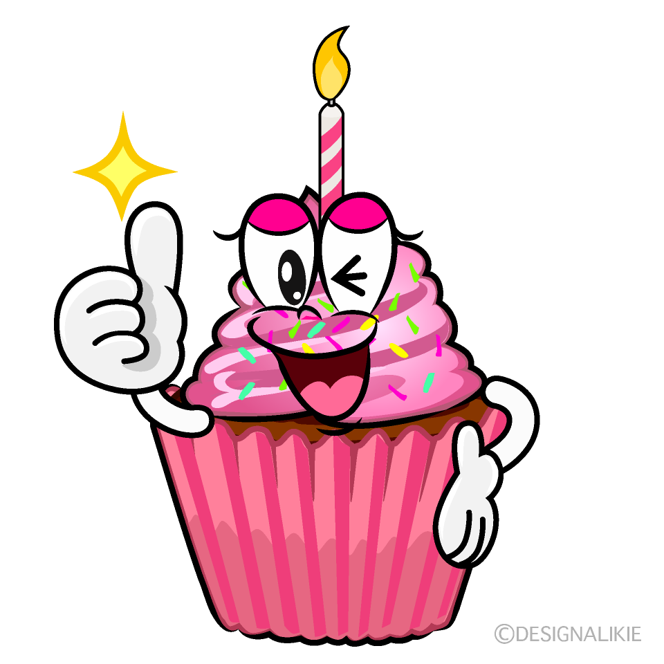 Thumbs up Birthday Cupcake Cartoon Character Image