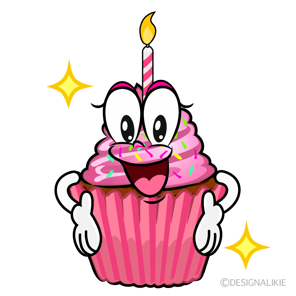 Glitter Birthday Cupcake Cartoon Character Image