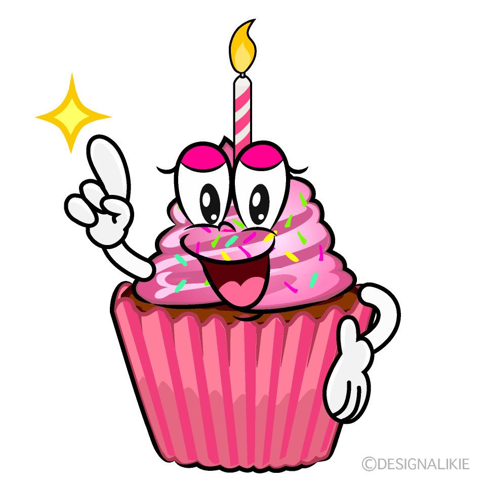 Posing Birthday Cupcake Cartoon Character Image