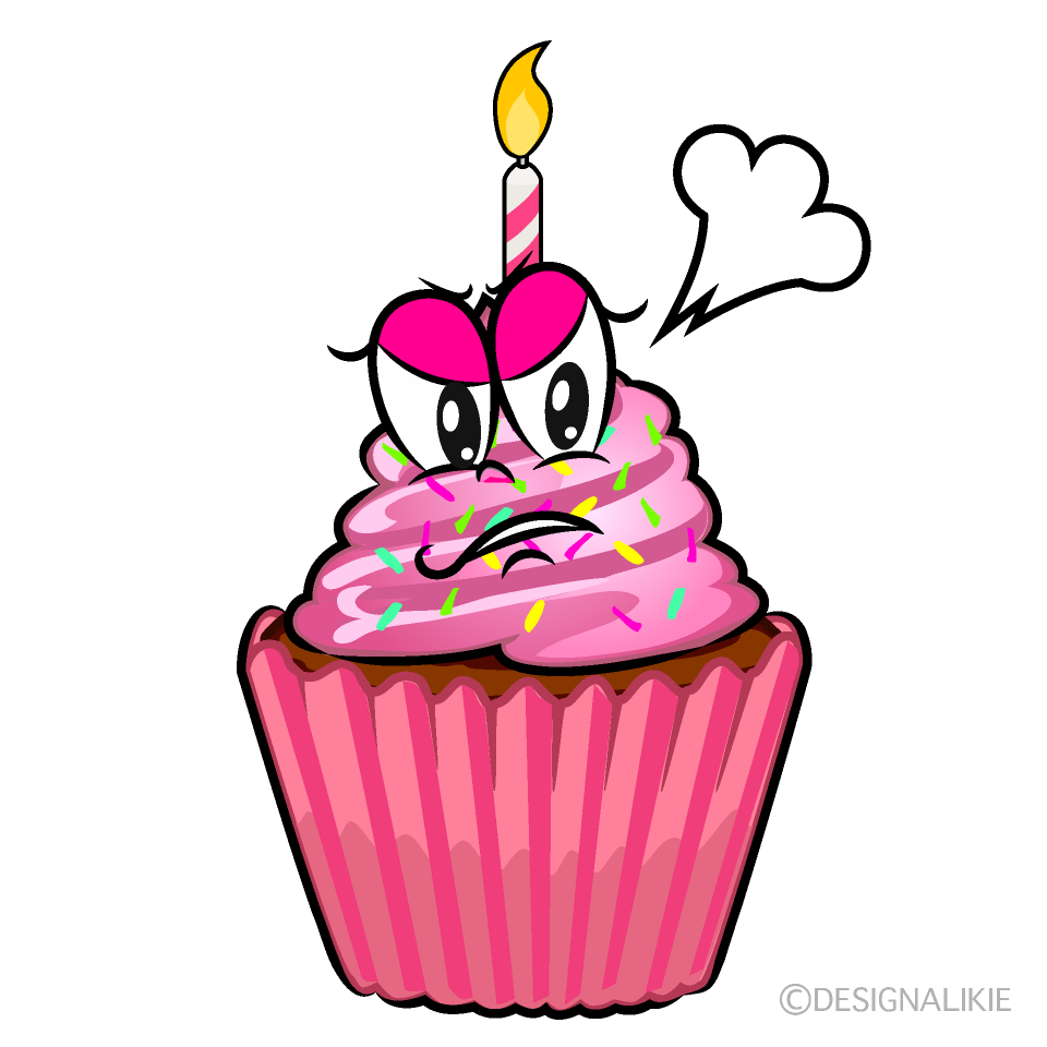 Angry Birthday Cupcake Cartoon Character Image