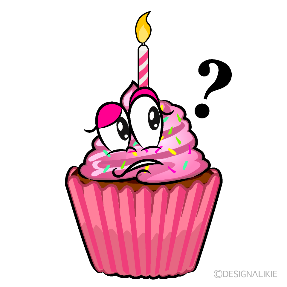 Thinking Birthday Cupcake Cartoon Character Image