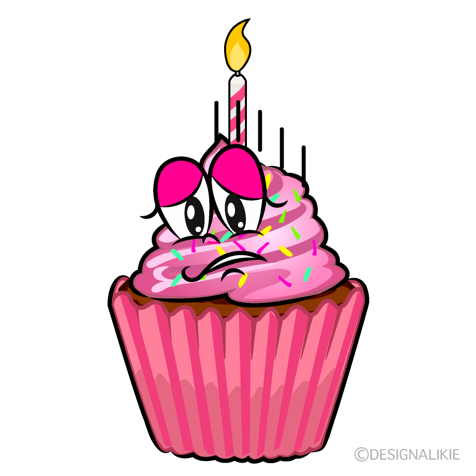 Depressed Birthday Cupcake Cartoon Character Image