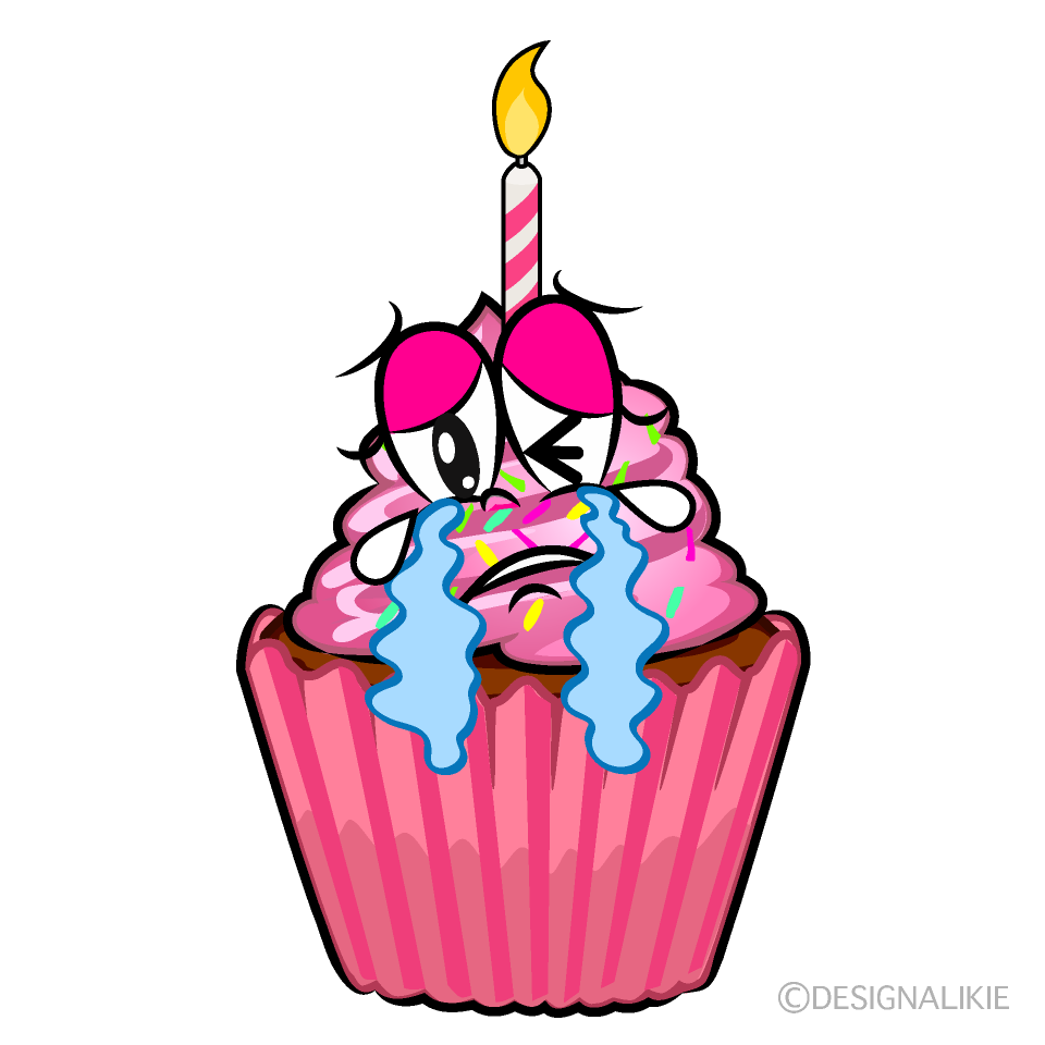 Crying Birthday Cupcake Cartoon Character Image