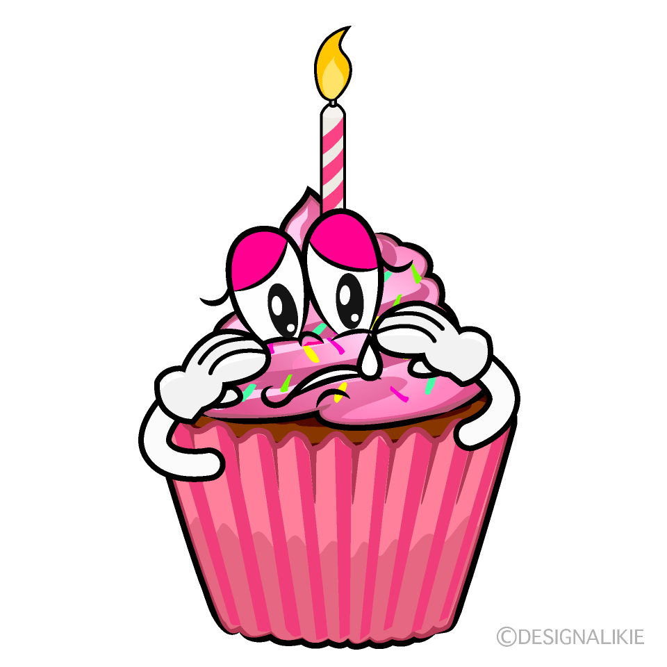 Sad Birthday Cupcake Cartoon Character Image