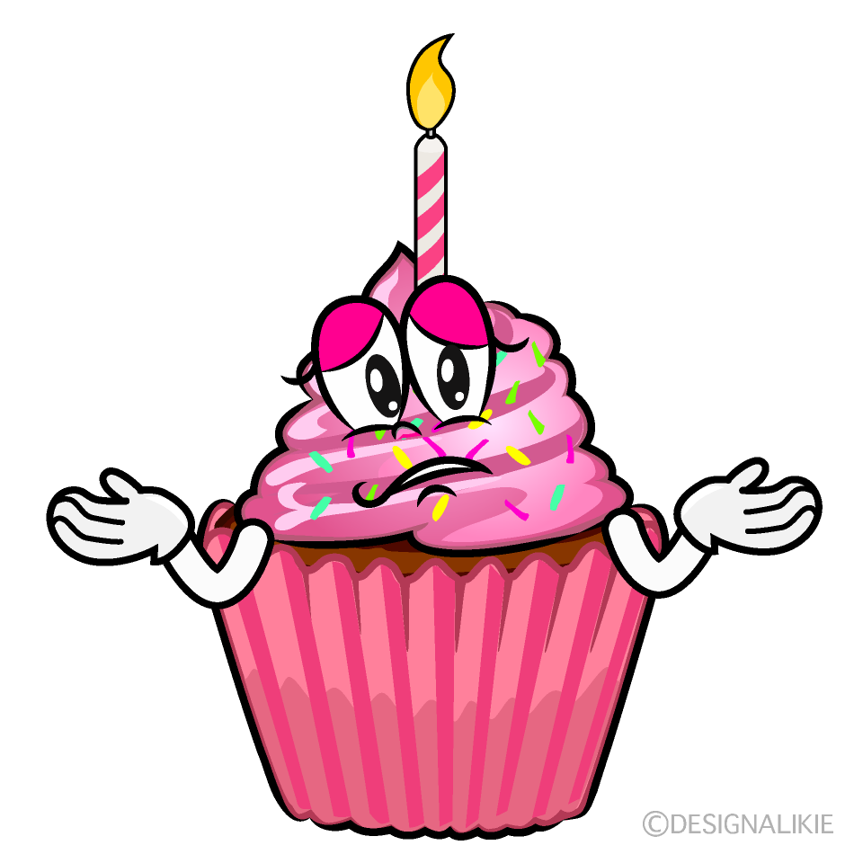 Troubled Birthday Cupcake Cartoon Character Image