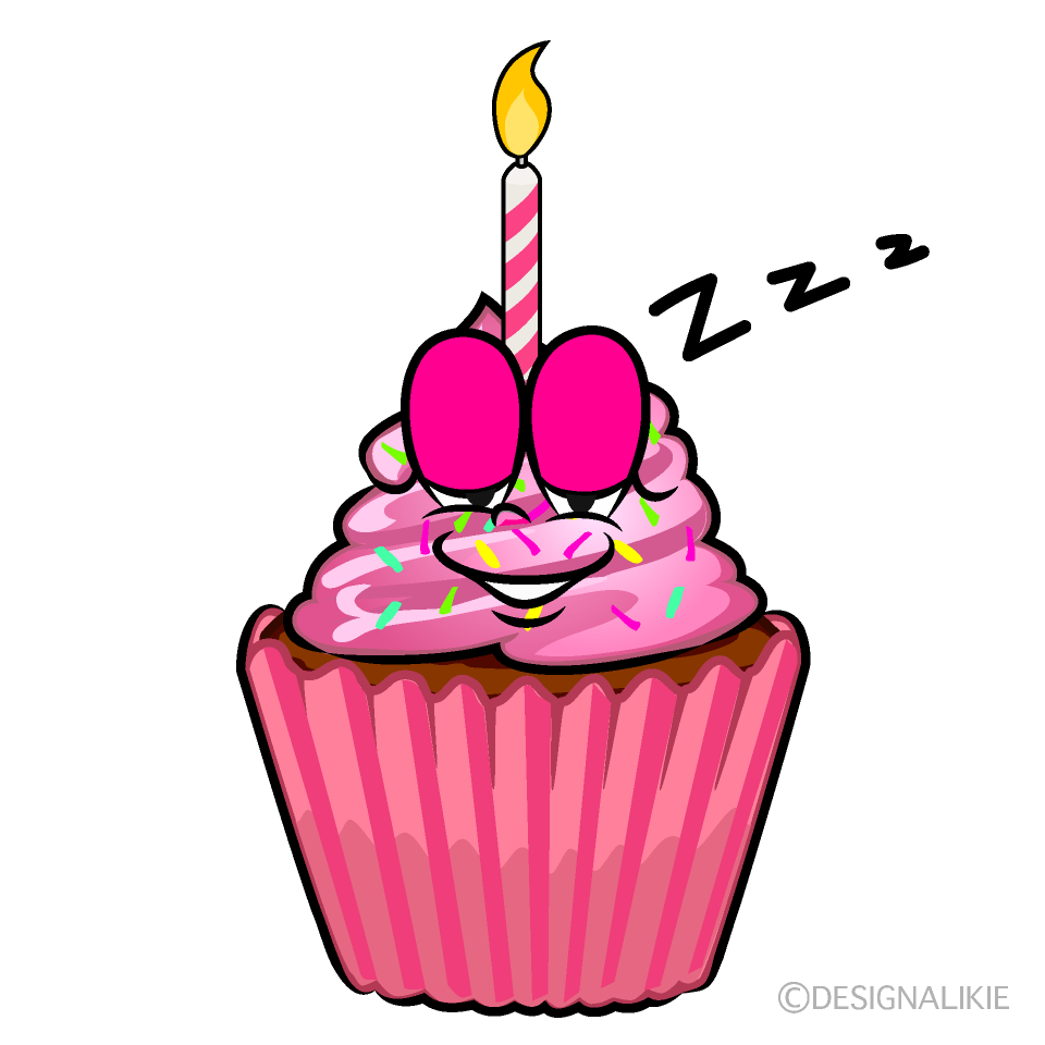 Sleeping Birthday Cupcake Cartoon Character Image