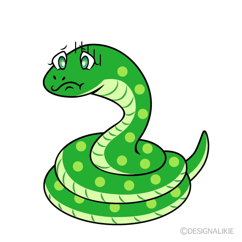 Depressed Green Snake Cartoon Character Image