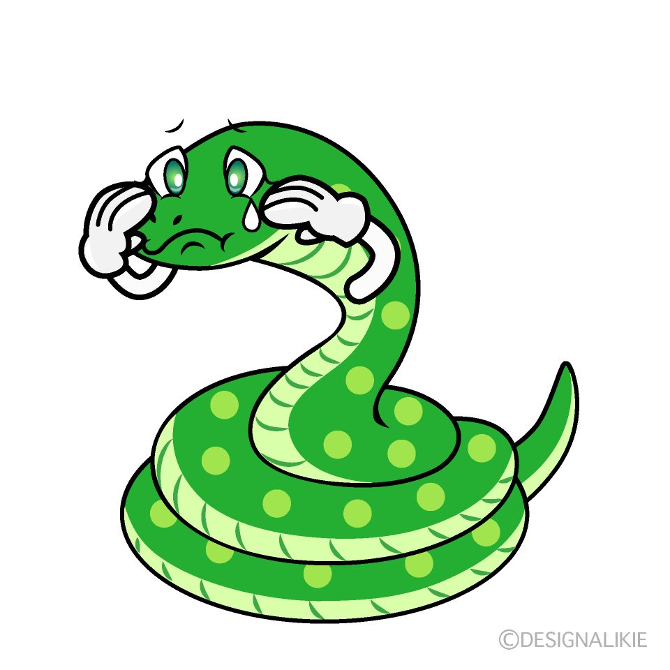 Sad Green Snake Cartoon Character Image