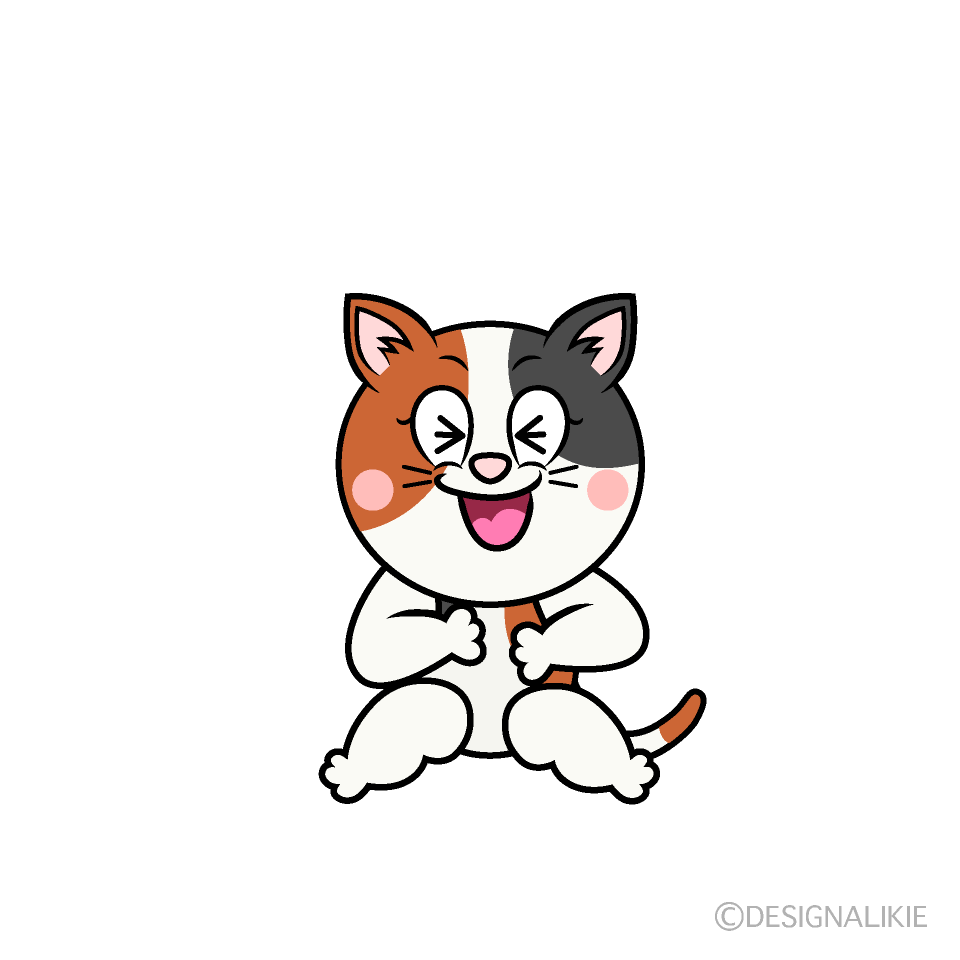 Laughing Calico Cat Cartoon Character Image