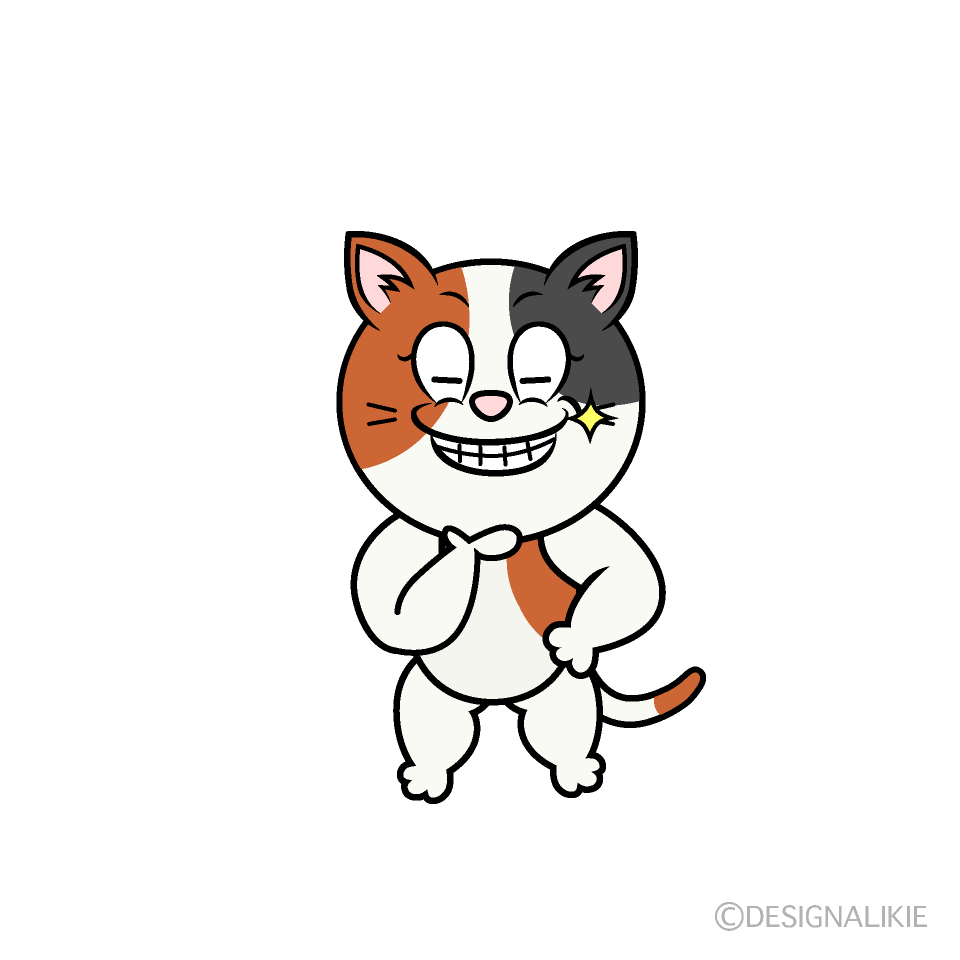 Grinning Calico Cat Cartoon Character Image