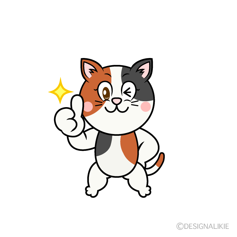 Thumbs up Calico Cat Cartoon Character Image