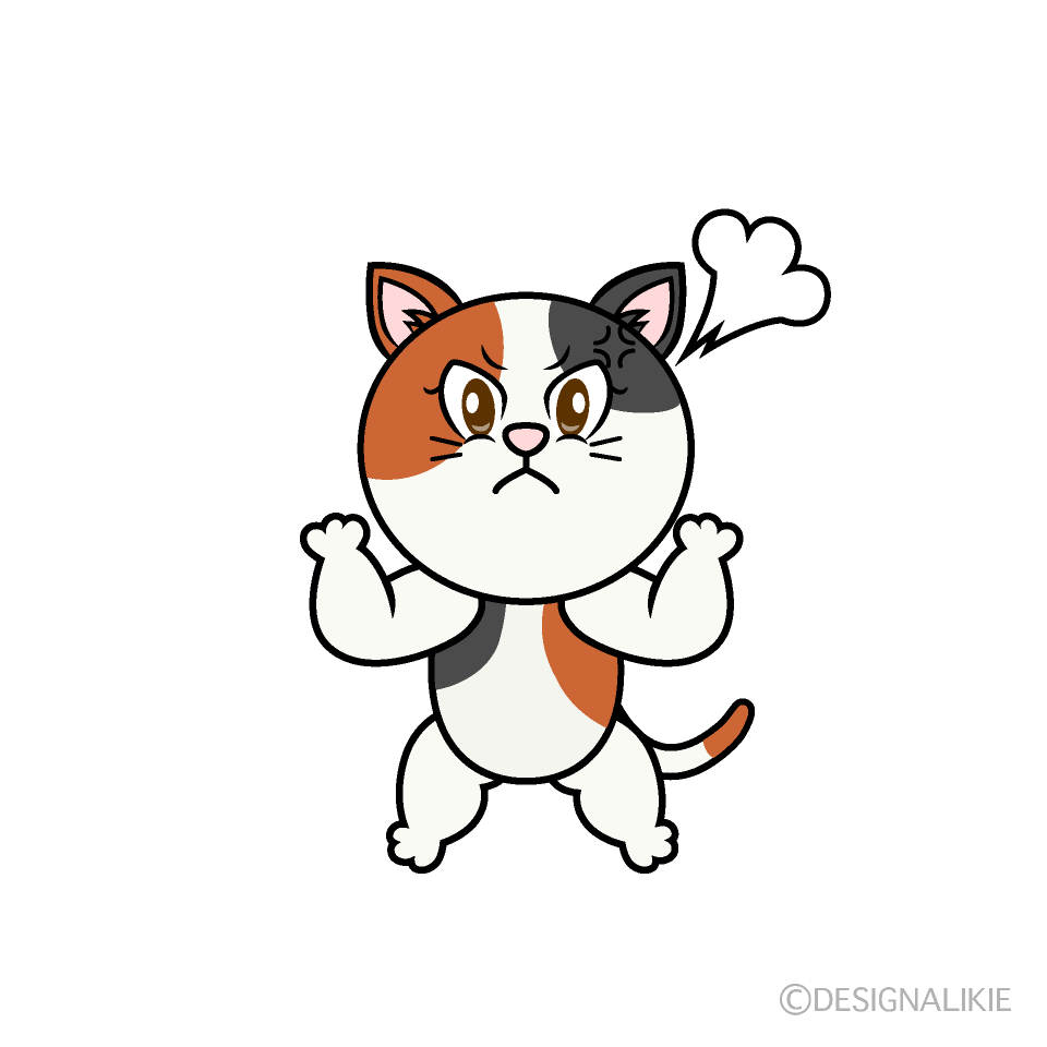 Angry Calico Cat Cartoon Character Image