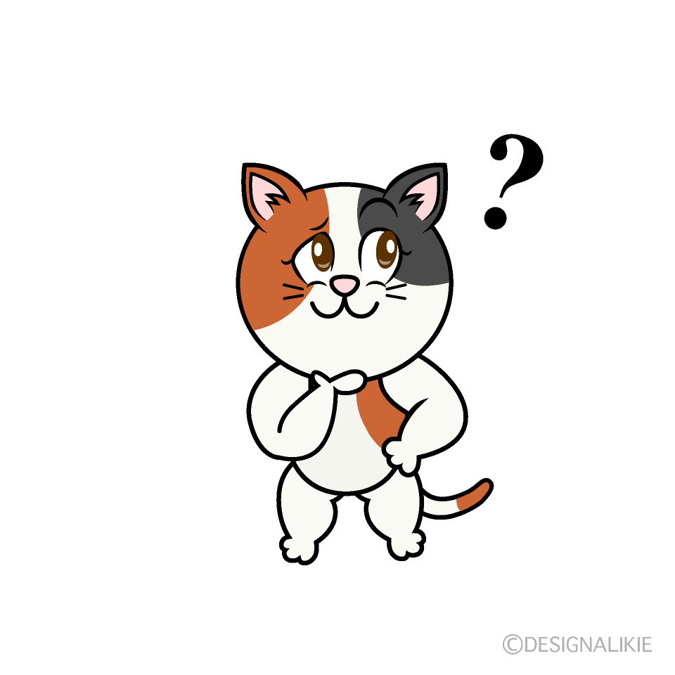 Thinking Calico Cat Cartoon Character Image