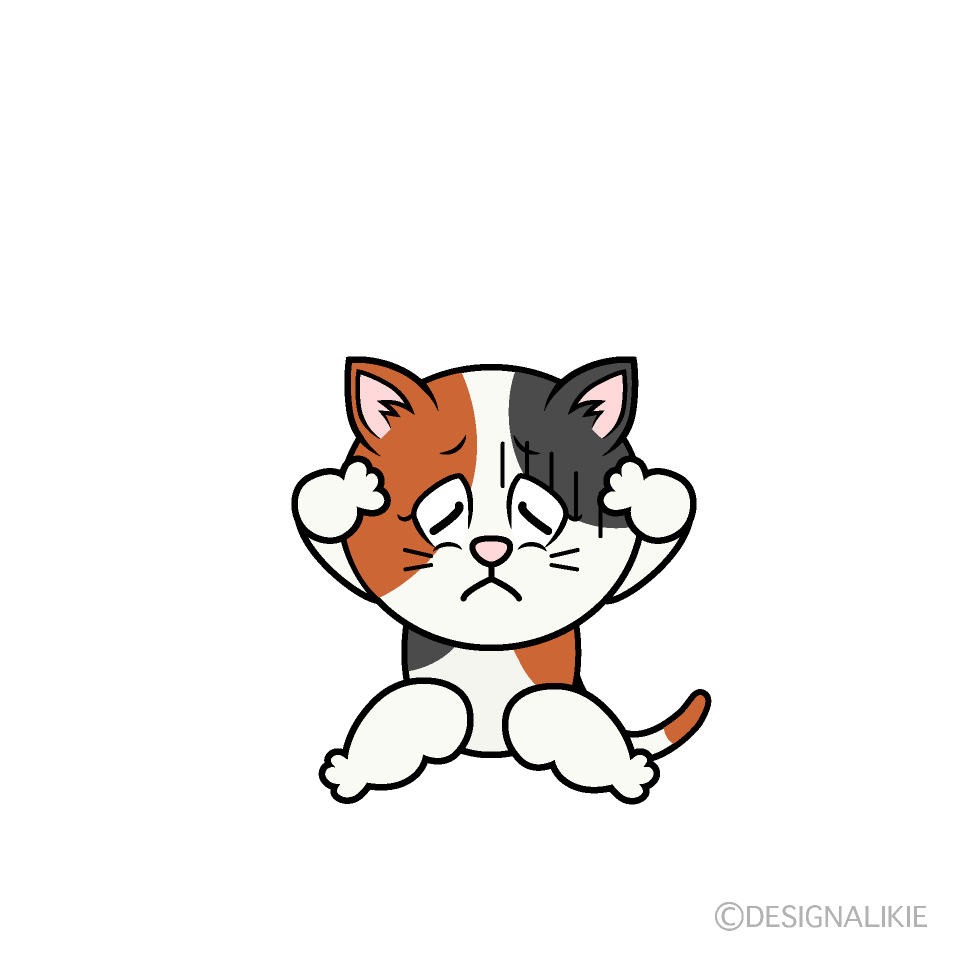 Depressed Calico Cat Cartoon Character Image