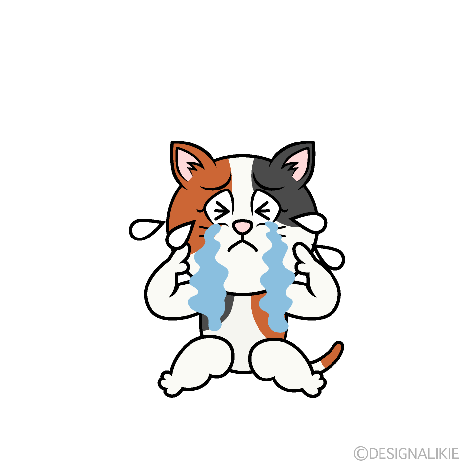 Crying Calico Cat Cartoon Character Image