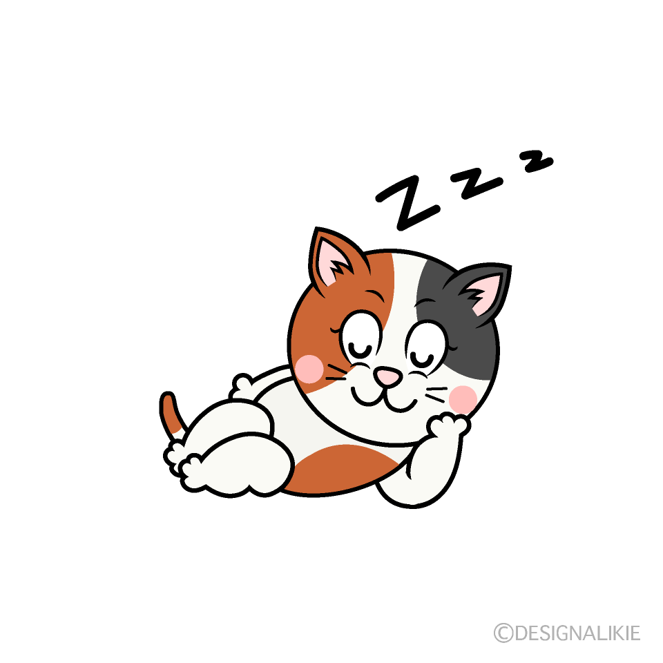 Sleeping Calico Cat Cartoon Character Image