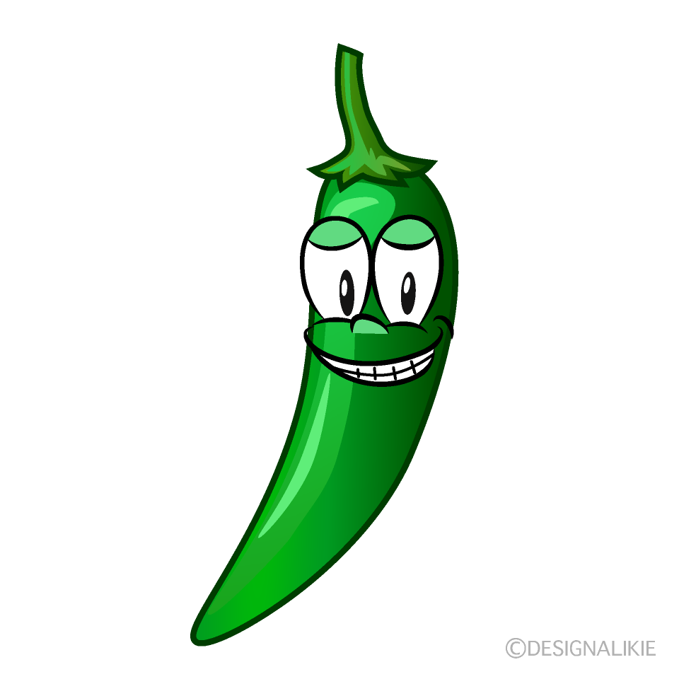 Grinning Green Chili Cartoon Character Image