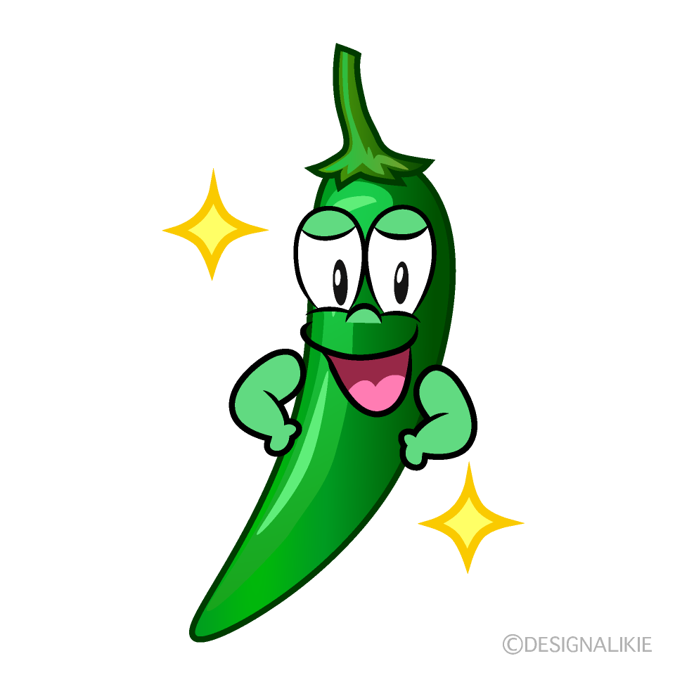 Glitter Green Chili Cartoon Character Image