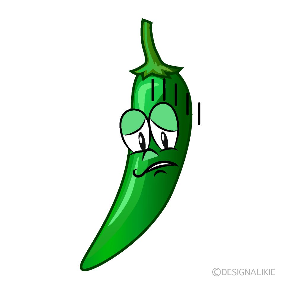 Depressed Green Chili Cartoon Character Image