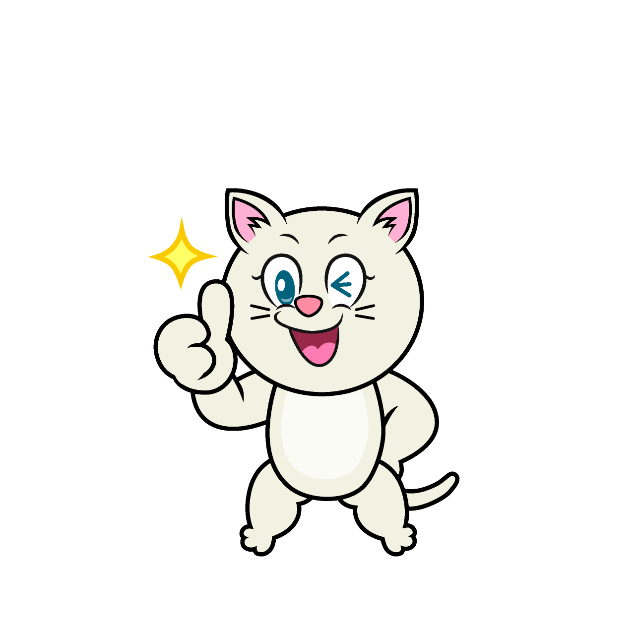 Gato Blanco con Pulgares Arriba